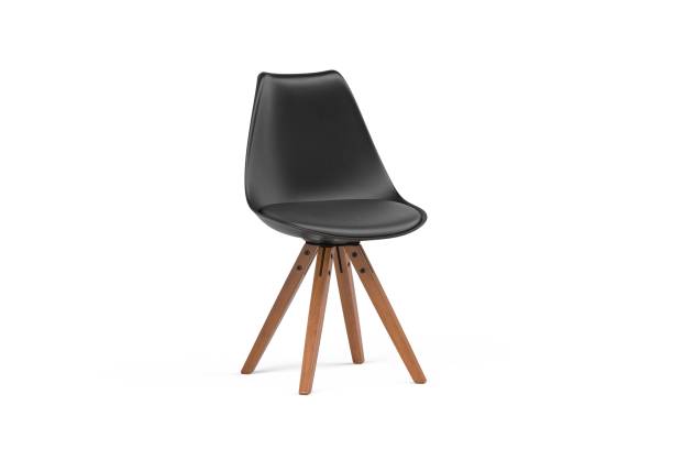 istock Black leather dining chair with wooden legs 1470159953