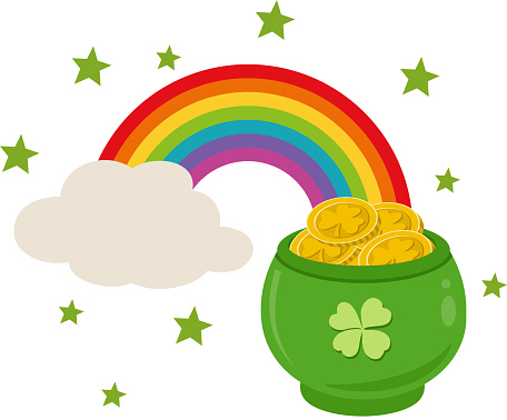 Scalable vectorial representing a St. Patrick's day rainbow treasure, element for design, illustration isolated on white background.