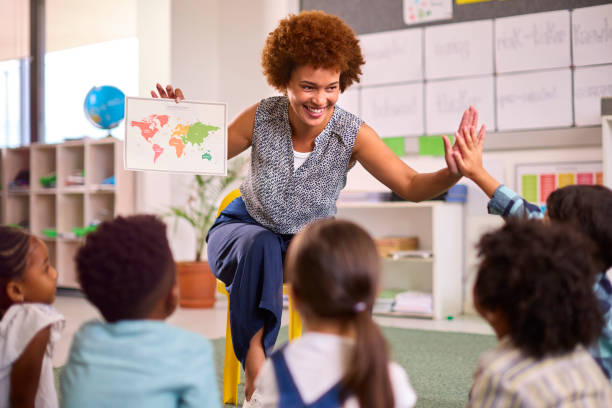 istock Multi-Cultural Elementary School Pupils With Female Teacher In Geography Class At School 1470160054