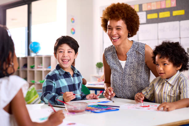 istock Female Teacher With Multi-Cultural Elementary School Pupils In Art Class At School 1470160291