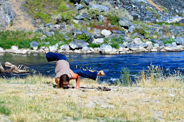 Yoga on the River stock photo