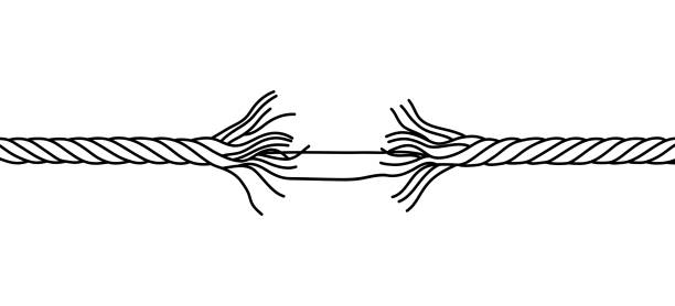 postrzępiona lina o zerwaniu koncepcji bazgrołów. ręcznie rysowany symbol wektorowy - rope frayed danger broken stock illustrations