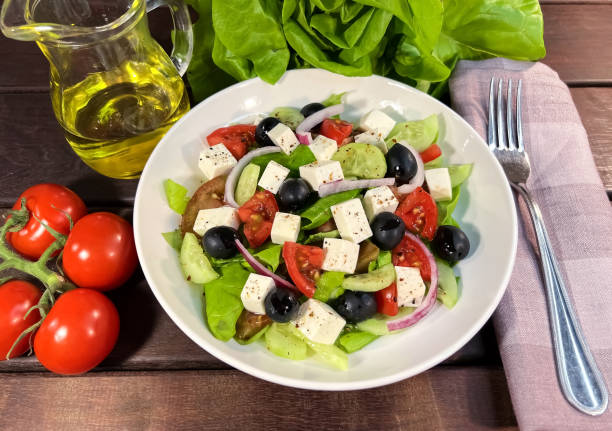 istock Greek salad with fresh vegetables closeup 1470165677
