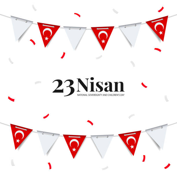 23 Nisan Vector Illustration of 23 April, National sovereignty and children's day. Garland from the flag of Turkey on a white background. number 23 stock illustrations