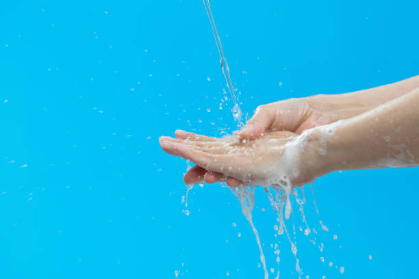 Clean up the foam on blue background.