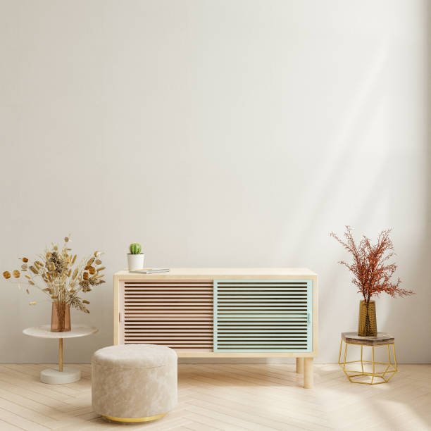 istock Cabinet in living room interior wall mockup on white wall. 1470170889