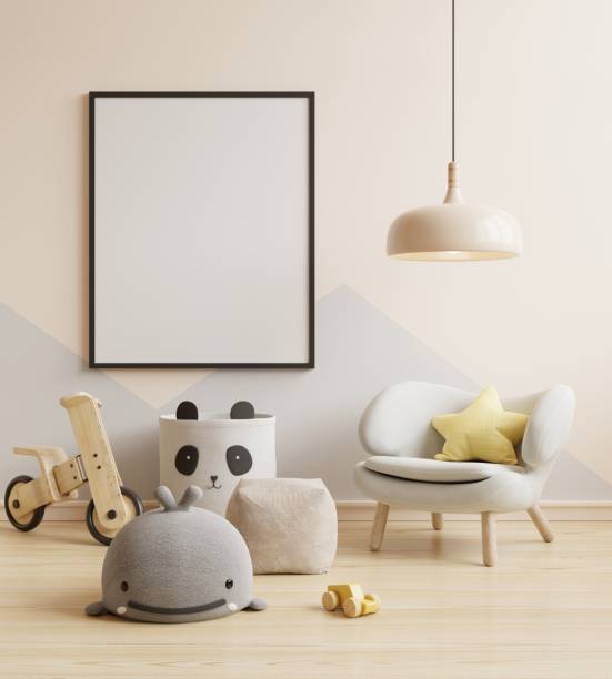 istock Interior mockup nursery room, kids room,poster frame mockup. 1470170923