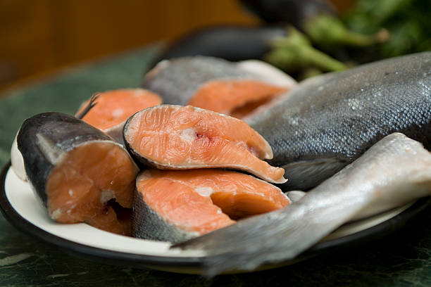 Fresh red salmon fish stock photo