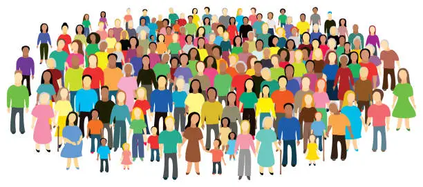 Vector illustration of Vector illustration of large group of people, which contains icons of women, men, children, families, seniors.