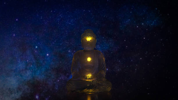 istock The meditate sitting on space for background  3d rendering 1470180397