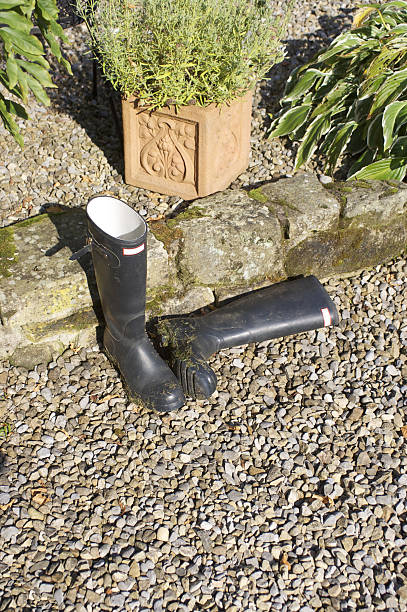 Wellington boots on a path stock photo