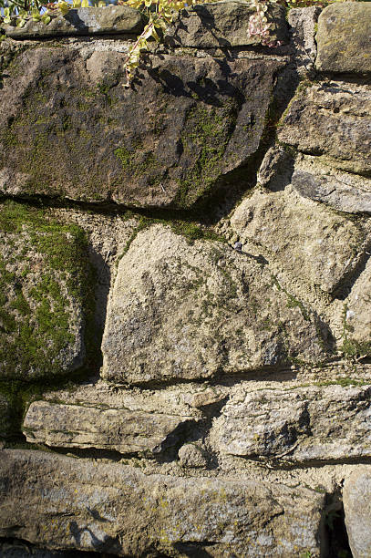 Stone wall from a 500 year old barn stock photo