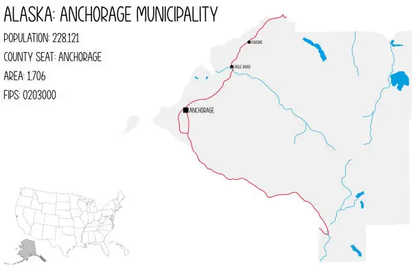 Vector illustration of Map of Anchorage Municipality in Alaska, USA.