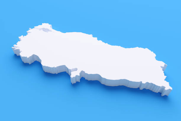 International border of Turkey on blue background. Horizontal composition.