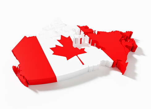 Canada on political globe with embedded flags. 3D illustration isolated on white background.