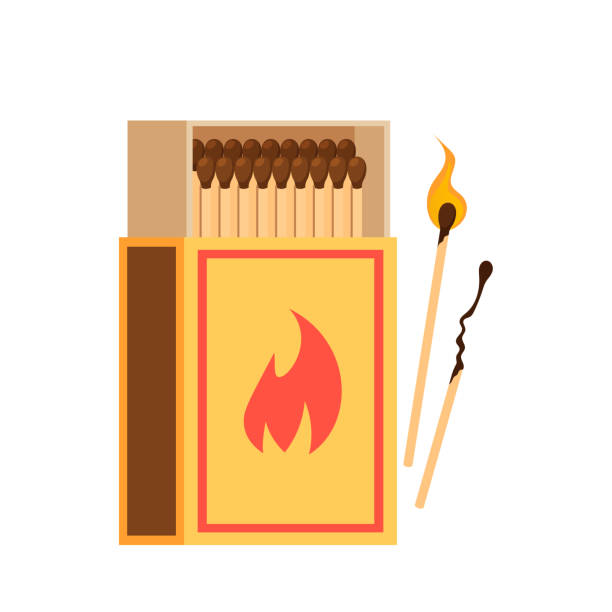 istock Full Box Of Matches With Burning And Burnt Matches Isolated On White Background. Fire Safety, Smoking, Or Camping 1470199486