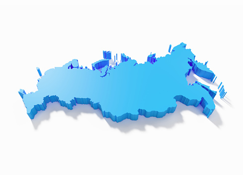 International border of Russia on white background. Horizontal composition with clipping path.