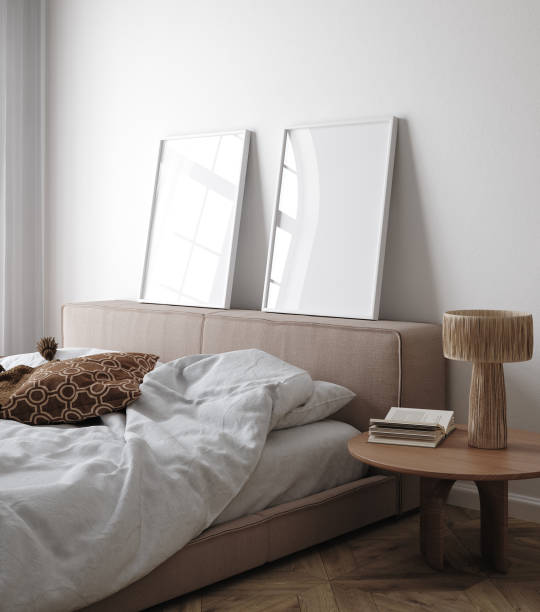 istock Mockup frame in bedroom interior background, Scandinavian style 1470199852
