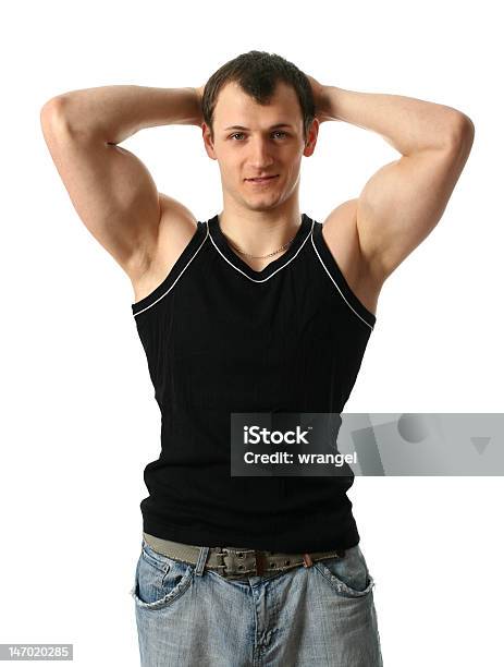 Foto de Sexy Jovem Homem e mais fotos de stock de Camiseta - Camiseta, Cor Preta, Da cintura para cima