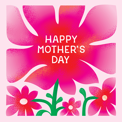 Retro styled greeting card with abstract textured pink flowers. Editable vectors on layers.