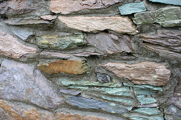 Multicoloured Slate and Stone wall Ireland stock photo