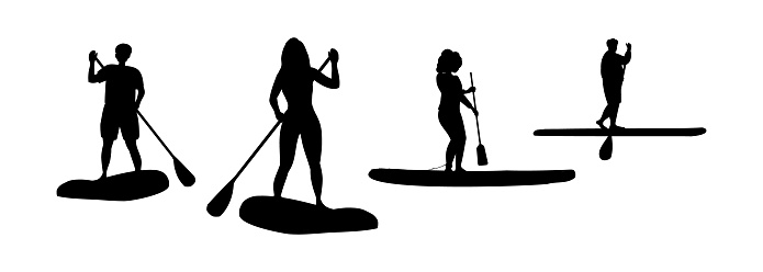 Women and mans on sup board, sup boarding concept, Various Sup surfers black woman, old man,  collection