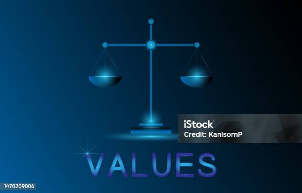 Visual For Values Futuristic Values Concept The Scales Glowing Symbol And Text Technology ...