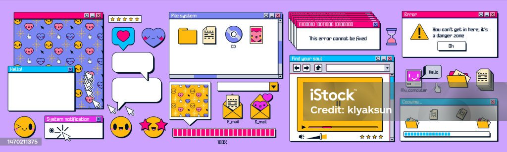 Retro Computer Screen Interface With Windows Stock Illustration ...