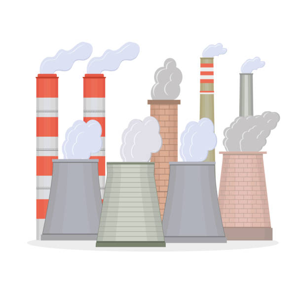 ilustrações de stock, clip art, desenhos animados e ícones de industrial industrial chimney, flue pipes with toxic air, vector isolated illustration - flue gas