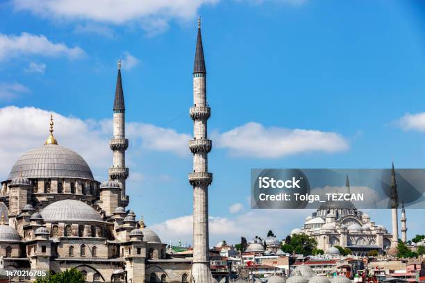 New Mosque And Suleymaniye Mosque Stock Photo - Download Image Now - Architectural Dome, Architecture, Asian Culture