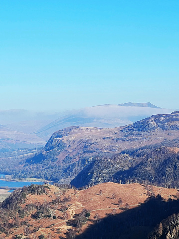 View north over Derwent Water and Borrowdale towards Blencathra and Skiddaw