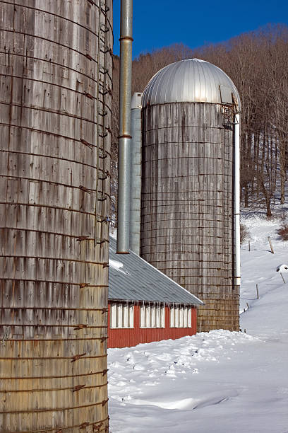 new england caseificio in inverno - vermont farm dairy farm agricultural building foto e immagini stock