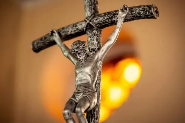 interiors and details in catholic church crucifix, jesus christ