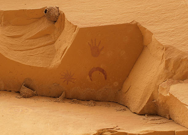 Pictographs of Chaco Canyon Some people seem to think these pictographs depict a supernova that occurred. Pictographs are located in the wash below the ruins of Penasco Blanco, Chaco Canyon, New Mexico. chaco culture national historic park stock pictures, royalty-free photos & images