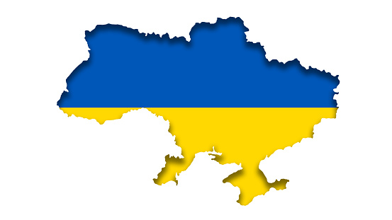 Map of Ukraine with Ukrainian flag on the white background