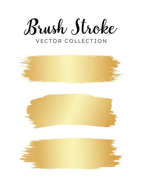 Vector illustration of Set of gold color brush strokes on isolated white background.Hand drawn as design element.Vector illustration.