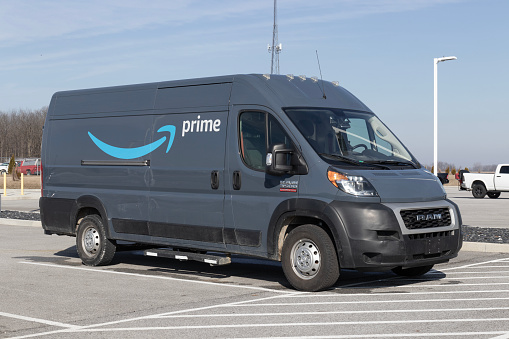 Tipton - Circa February 2023: Amazon Prime delivery van. Amazon.com is getting In the delivery business With Prime branded vans.