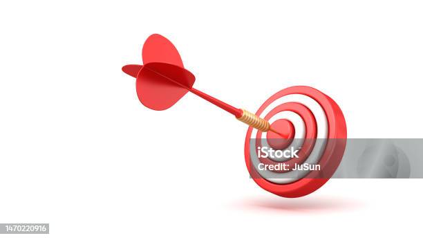 Success Red Dart And Target Isolated On The White Background Marketing And Advertising Concept 3d Illustration Stock Photo - Download Image Now