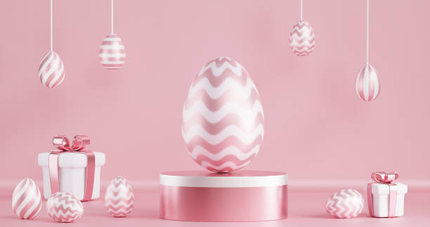 istock Easter egg on a round pedestal podium on a pink background. Decor 3d rendering 1470221303