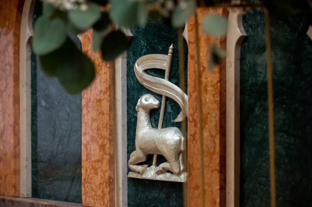 paschal lamb, relief on the rostrum lectern