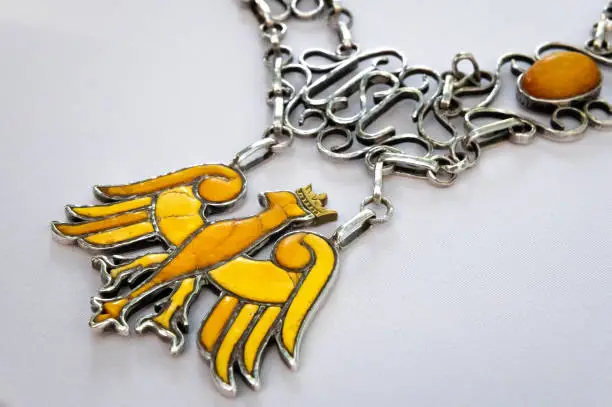 Polish official silver ceremonial chain with an amber eagle
