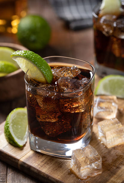 istock Rum and cola cocktail with sliced lime 1470222671
