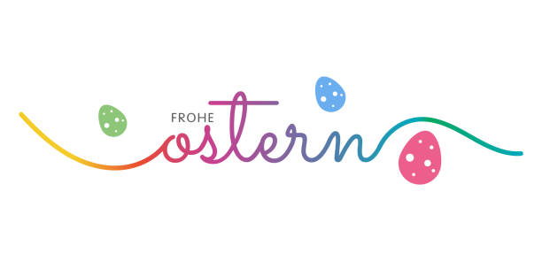 happy easter german text lettering for paschal greeting card. vector springtime holiday frohe ostern calligraphy font on white background stock illustration - ostern stock illustrations