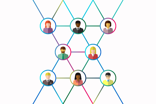 Networking and network concept with ethnically diverse group of people connected by lines