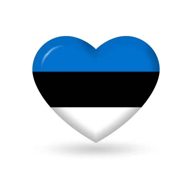 Vector illustration of Estonia heart flag 3d icon, badge or button. Estonian national symbol. Vector illustration.