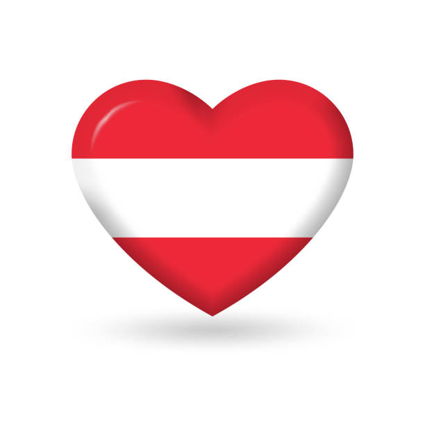 ilustraciones, imágenes clip art, dibujos animados e iconos de stock de icono 3d de la bandera del corazón de austria, insignia o botón. símbolo nacional austríaco. ilustración vectorial. - 11160