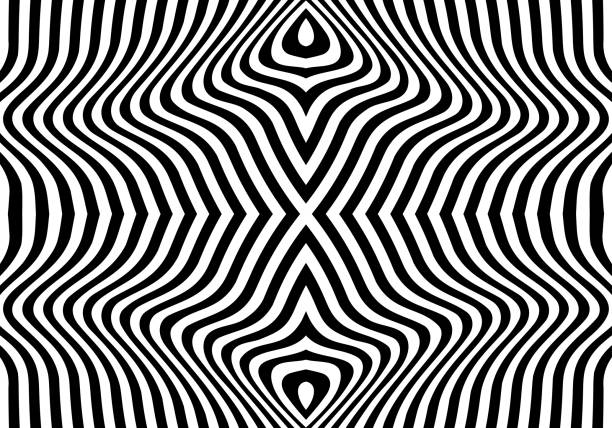 抽象的な波線パターン。曲線や歪んだ線を持つシームレスな幾何学的な背景。白黒の目の錯覚。ベクターイラスト。 - 11194点のイラスト素材／クリップ�アート素材／マンガ素材／アイコン素材