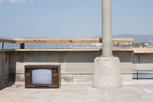 Classic TV Sitting on Pier stock photo