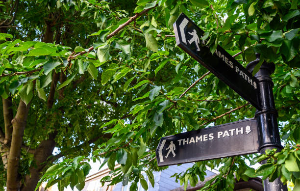 Thames Path signpost in Rotherhithe, London, UK stock photo