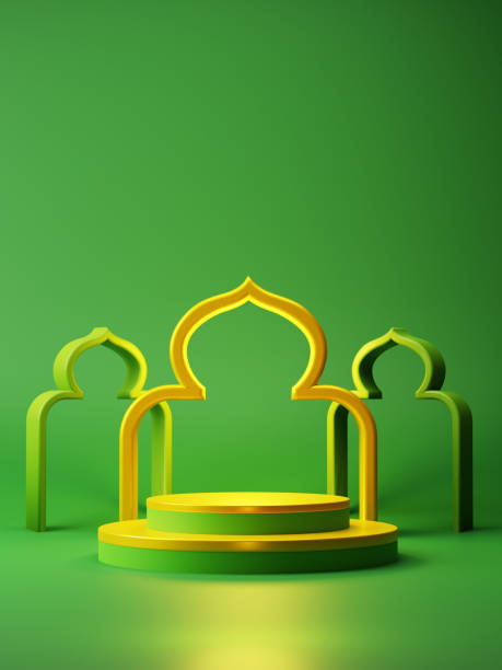 istock 3d green theme with empty product display and islamic festival decorative element for Ramadan Kareem promotion sale advertising campaign 1470229490